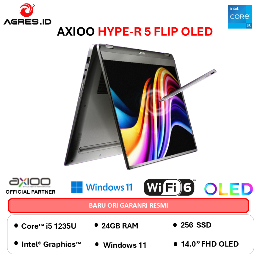 AXIOO HYPE-R 5 FLIP OLED I5 1235U - 24GB 512GB WINDOWS11 14.0FHD FREE STYLUS PEN