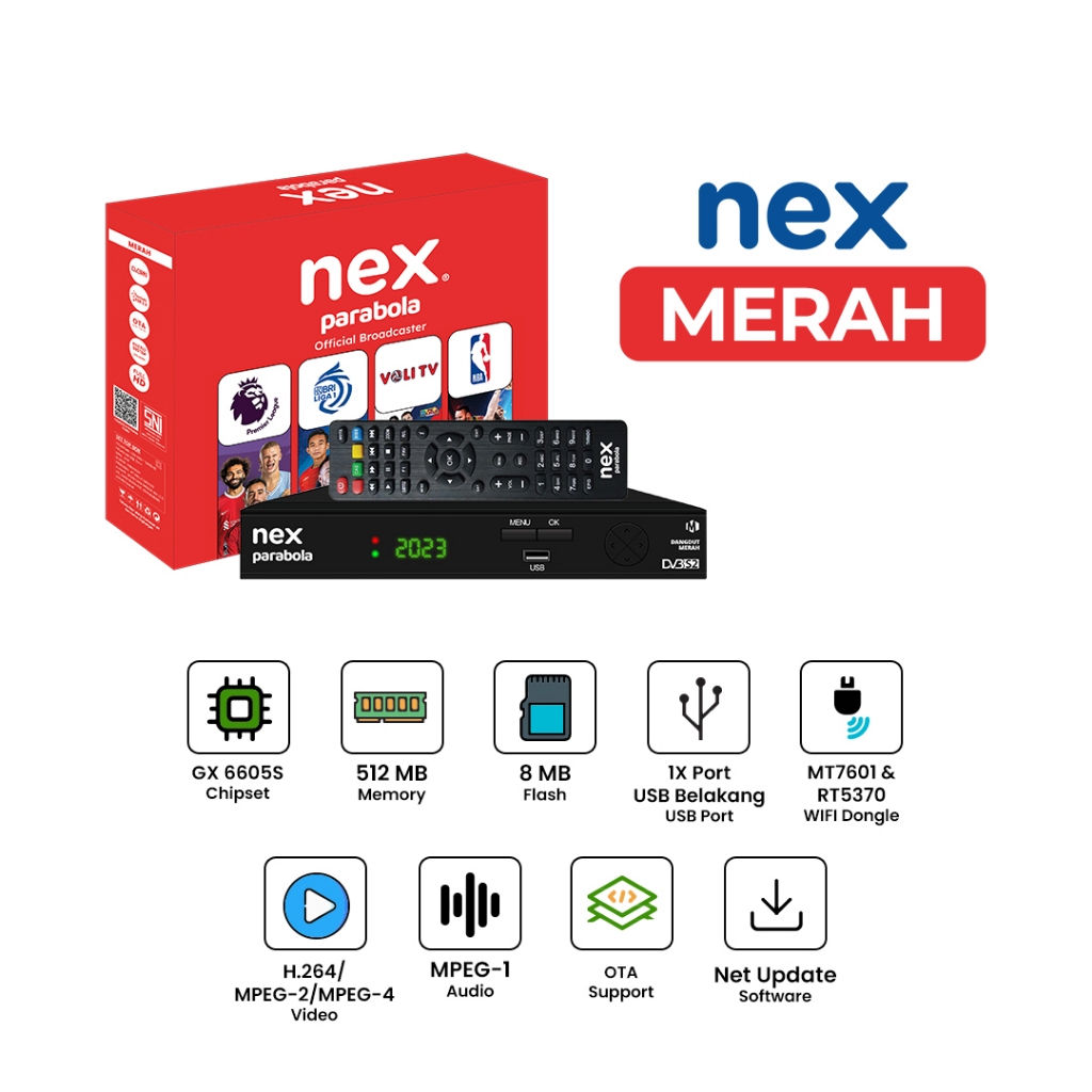 Receiver Nex Parabola HD Type Merah - Gratis Paketan Nonton 1 Tahun
