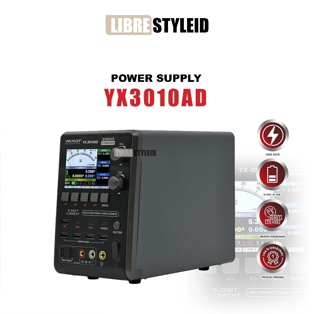 YAXUN YX3010AD POWER SUPPLY LAB DC REGULER 30V 10A UNTUK TESTING & REWORK SMD PCB - POWER SUPPLY YAX