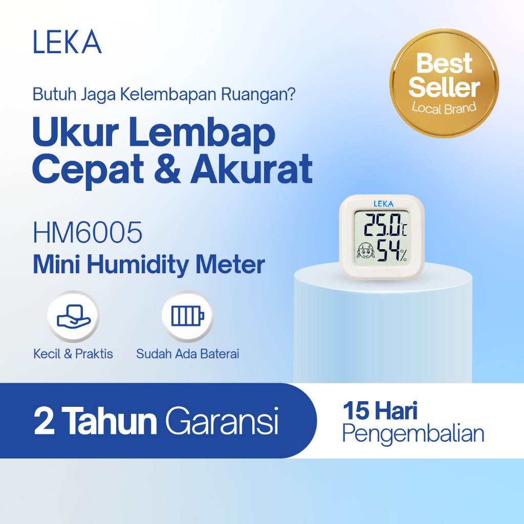 LEKA - HM6005 Mini Humidity Meter -  Hygrometer Thermometer - Pengukur Suhu dan Kelembaban Ruangan