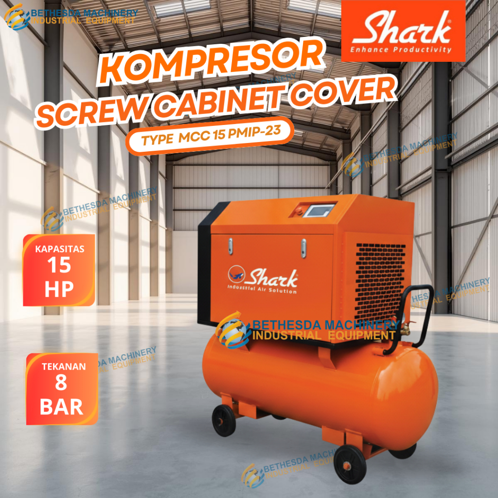 Kompresor Angin Screw Shark 15Hp / 15 PK Air Compressor Shark MCC 15 PMIP23 Tangki