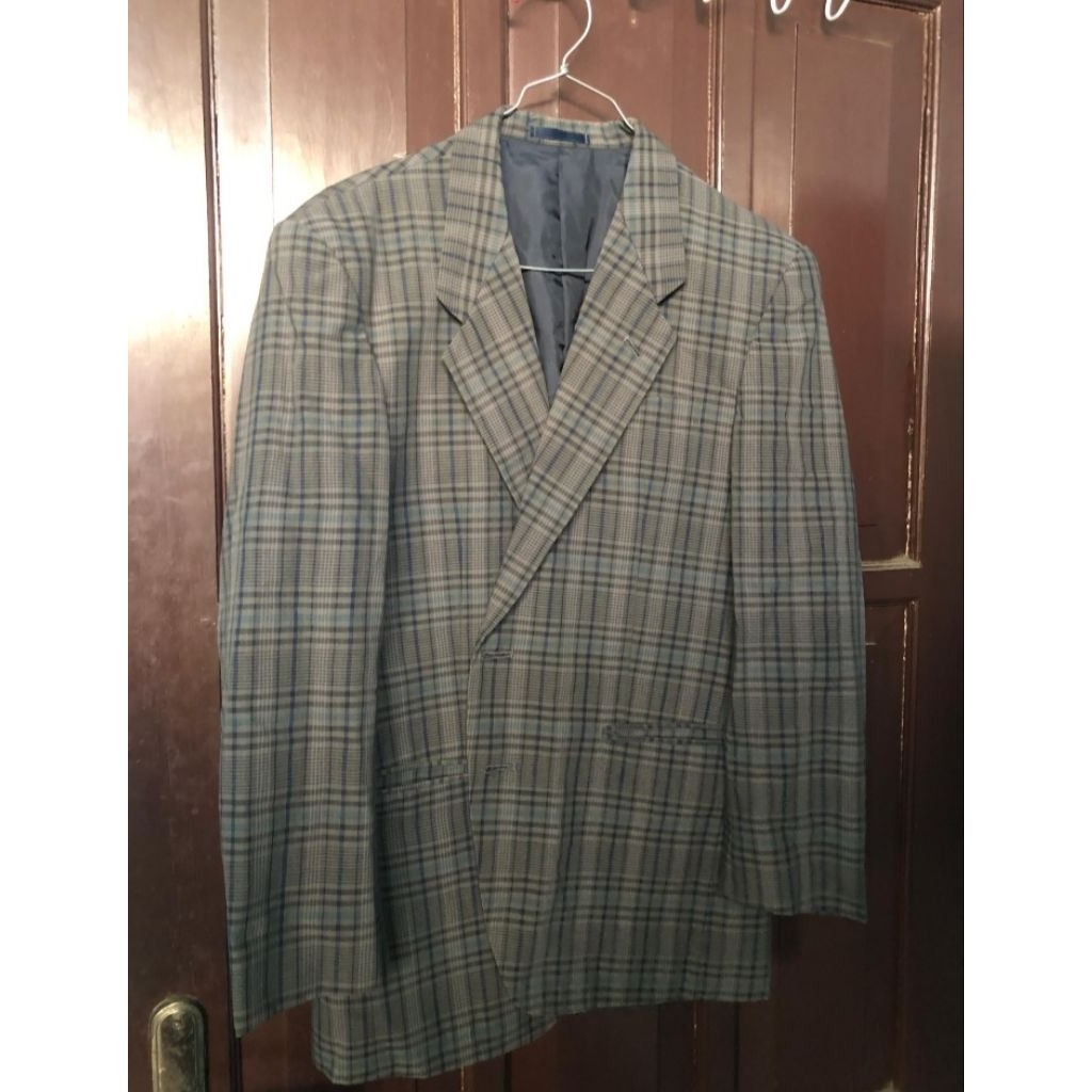 preloved blazer tartan abu grey second pria wanita unisex jas