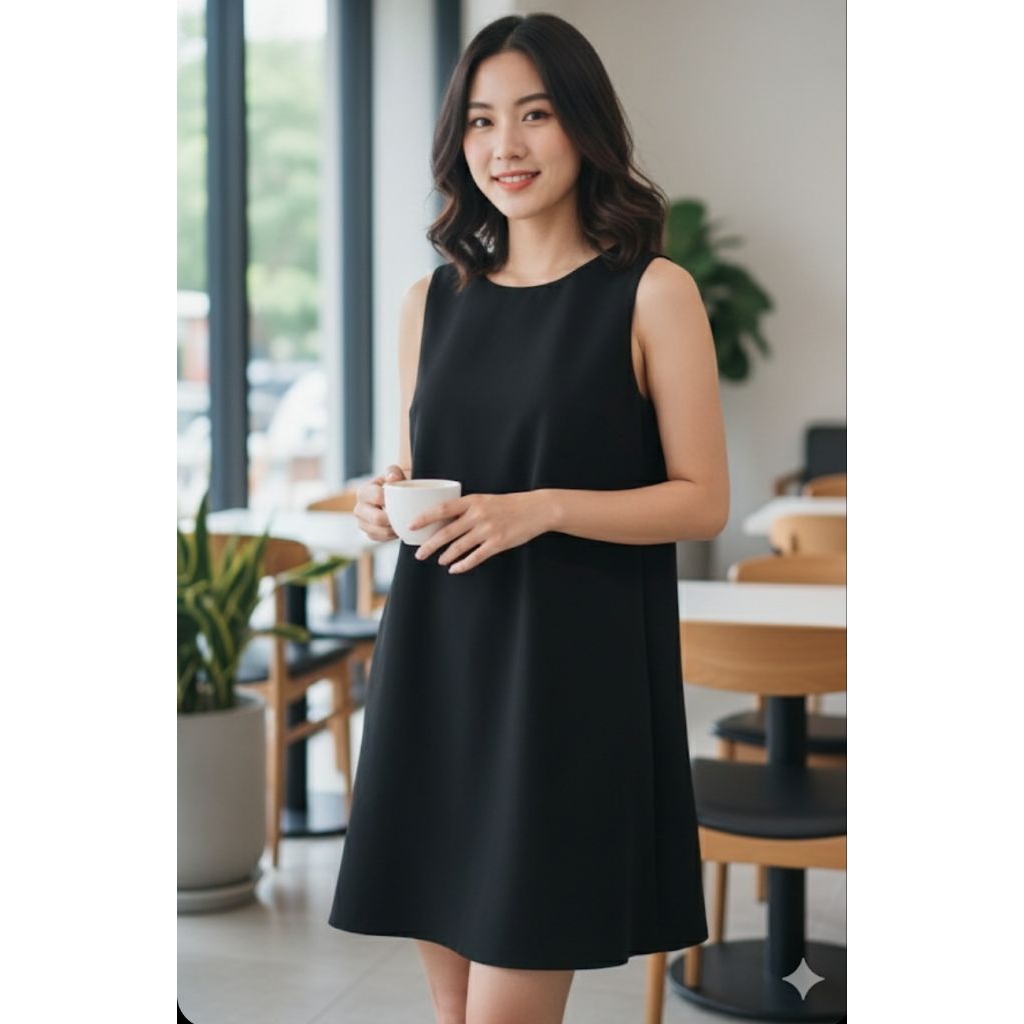 ZARA Midi Dress Hitam Wanita Kantor Preloved