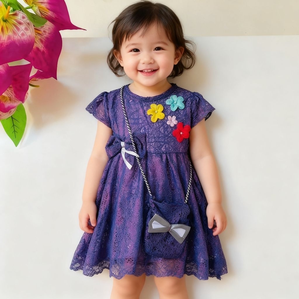 Dress brokat anak 1 2  tahun gaun anak brokat brukat lucu bonus brokatia tas by fatonah shop