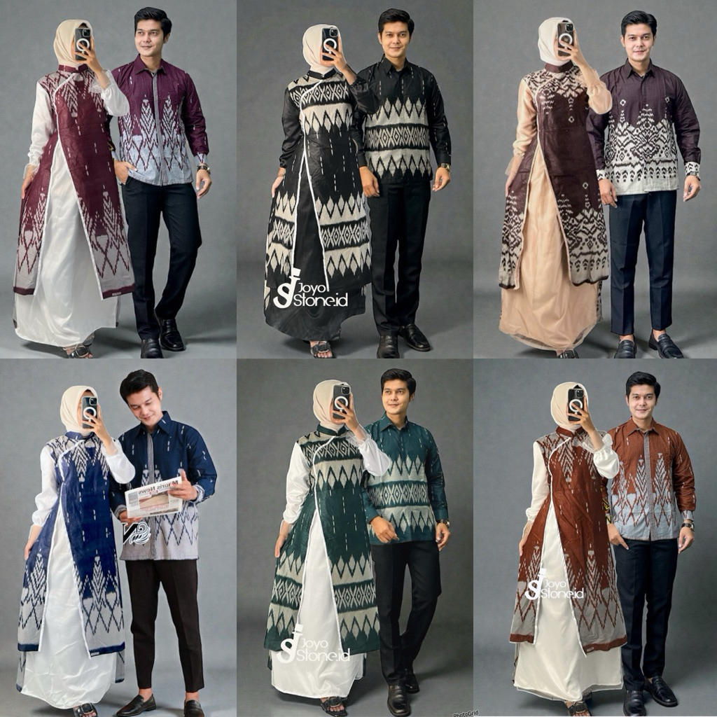 Batik Couple Modern Set Pakaian Couple Gamis Dress Wanita Kemeja Panjang Pria Katun Seragam Pesta Ko