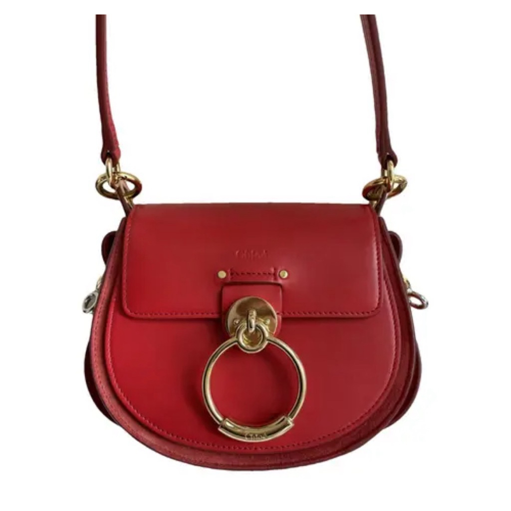 [Split Payment] Preloved Chloe Tess small suede-trimmed leather red sling bag