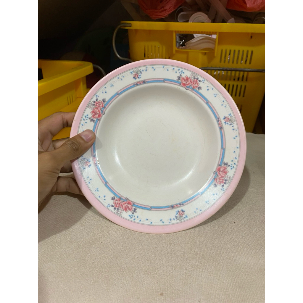 PL Piring Makan HOOVER Melamin Putih Bunga Bulat Diamtr 20cm