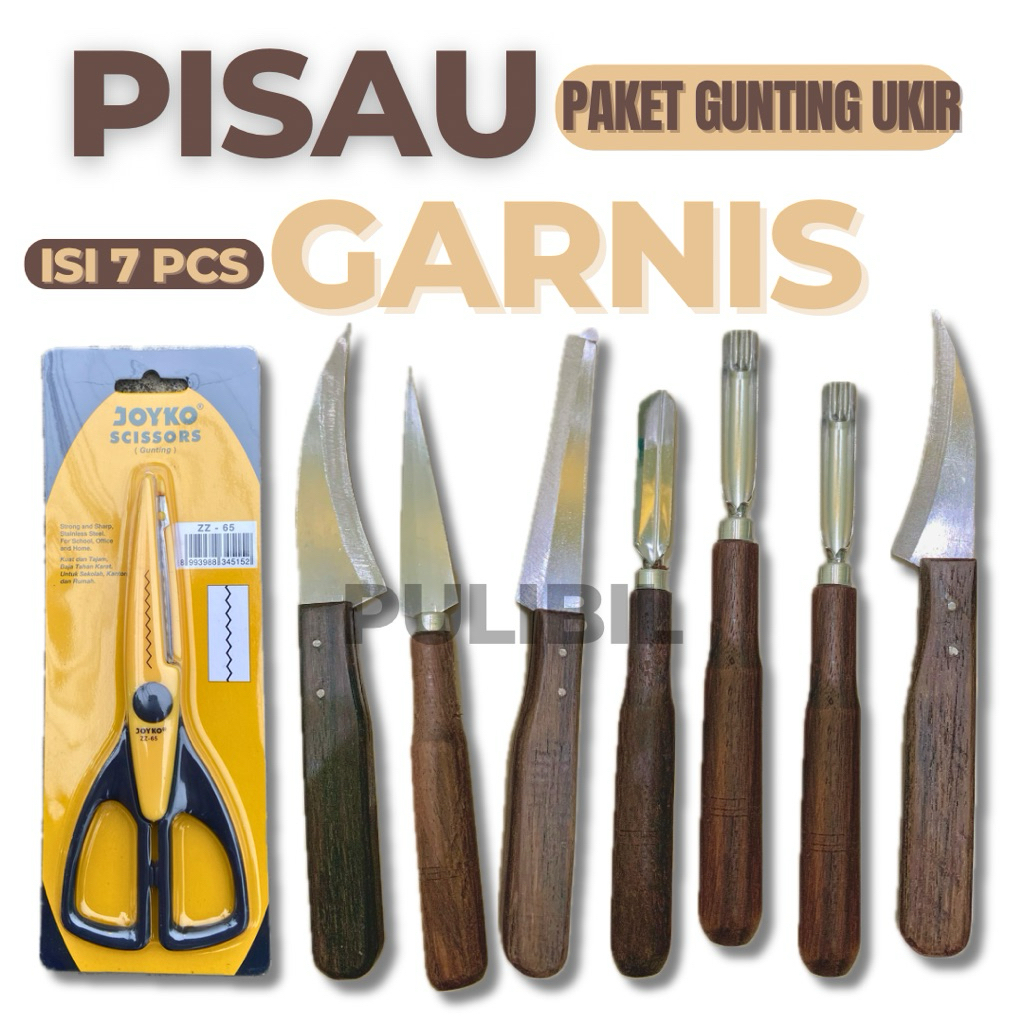 Pisau Garnis 7 Pcs Set Stainless Steel paket gunting ukir zigzag| Pisau Ukir Buah Sayur, Pisau Dekor