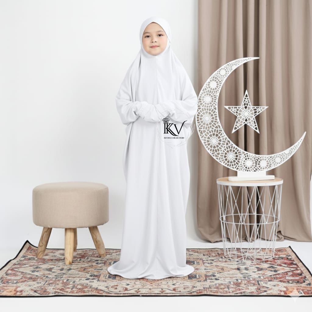 IKVINA - Mukena Terusan Polos Anak SD Mukenah Lajuran Anak Usia 5-11 Tahun