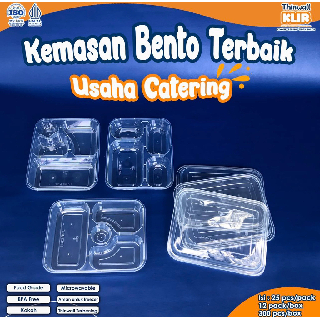 Thinwall Bento 4 Sekat / Kotak Makan Sekat Bento / Thinwall Bento 4 Sekat Isi 25 Pcs