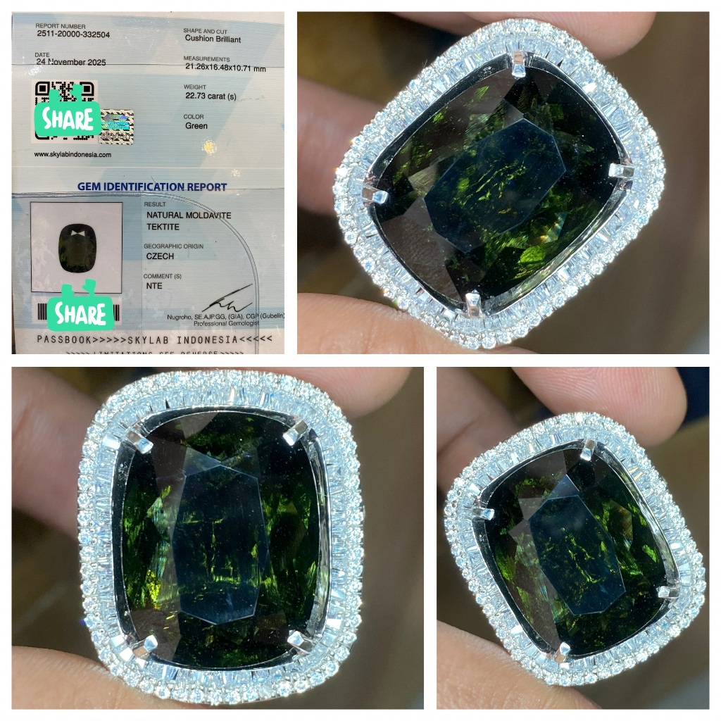 Natural 22.73ct jumbo moldavite tektite batu meteor asli