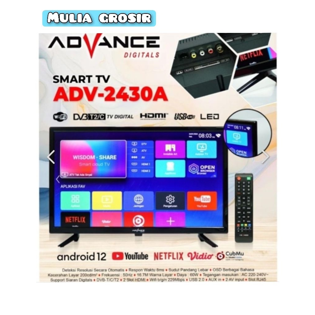 Tv Led Advance TV Advance Android 24inch ADV 2430 A Youtube Netflix Tv Advance 2430A