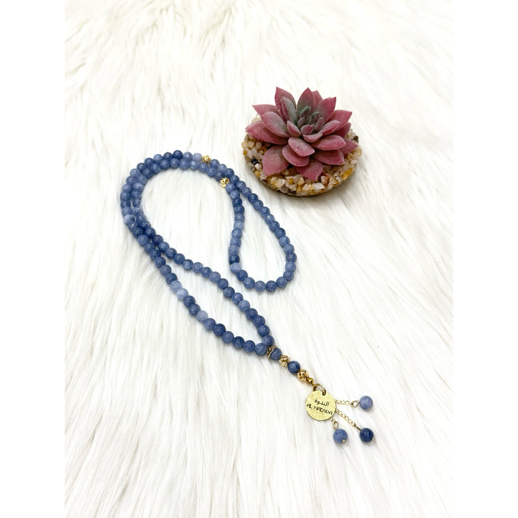 Tasbih Batu Alam Aquamarine 99 Butir - Tasbih Cantik - Tasbih Unik - Tasbih Elegan - Hadiah Kado Wan
