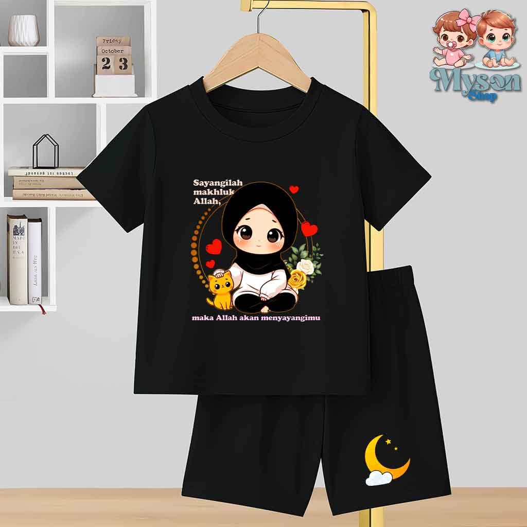 Setelan Anak Perempuan Muslimah Umur 1-10 Tahun Motif Sayangilah Makhluk Allah Baju Anak Muslimah