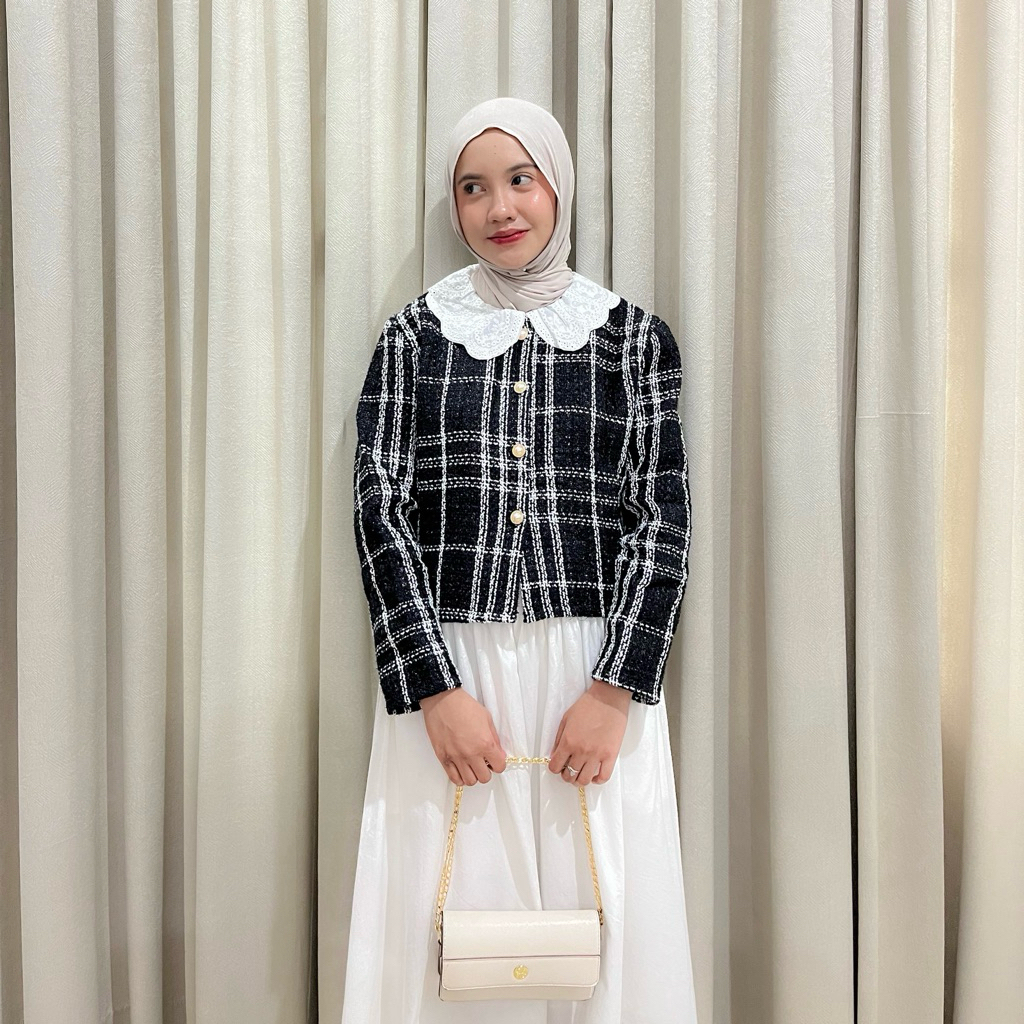 Aurora Blazer | Atasan wanita blazer tweed renda