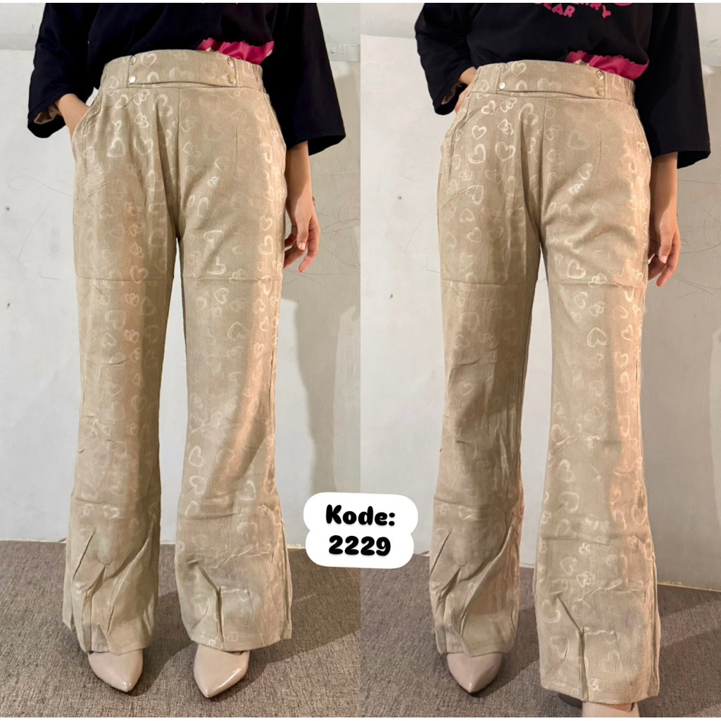 TERBARU CELANA CORDUROY WANITA IMPORT PREMIUM MODEL EMBOS CUTBRAY kode 2229