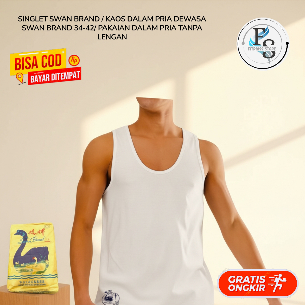 SINGLET SWAN BRAND / KAOS DALAM PRIA DEWASA SWAN BRAND 34-42/ PAKAIAN DALAM PRIA TANPA LENGAN