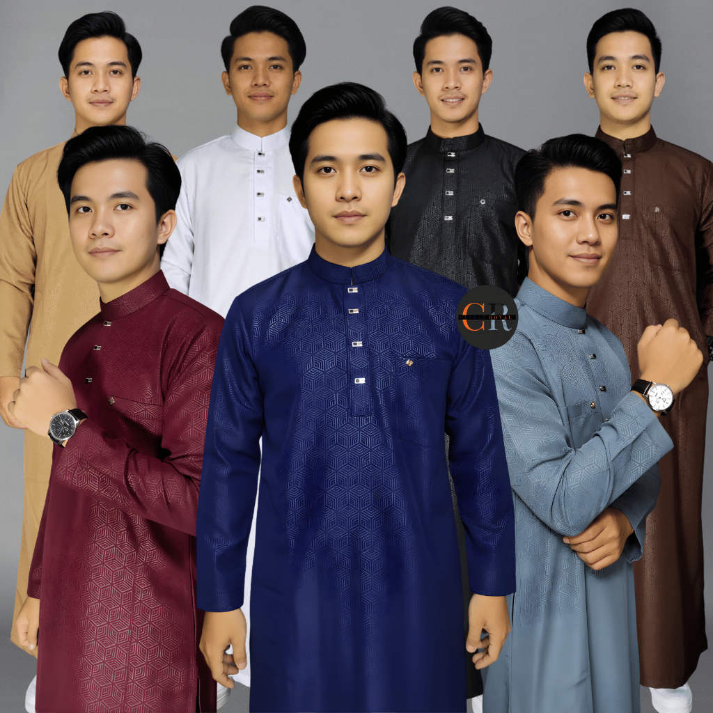 Jubah Gamis Pria Lengan Panjang Katun Premium Motif Embos Timbul Hexagonal Elegan Nyaman