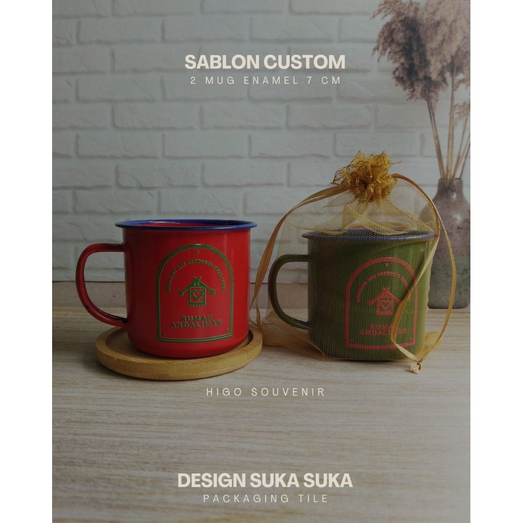 SOUVENIR GELAS CANGKIR MUG ENAMEL SABLON CUSTOM KEMAS TILE