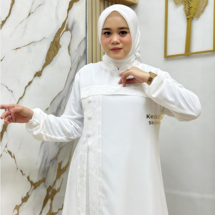 Gamis Putih Ceruti Elegan Mix Jaguar Swarovsky Jatuh Rapi