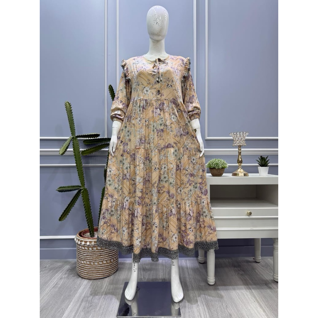 midi dres salvina motif bunga