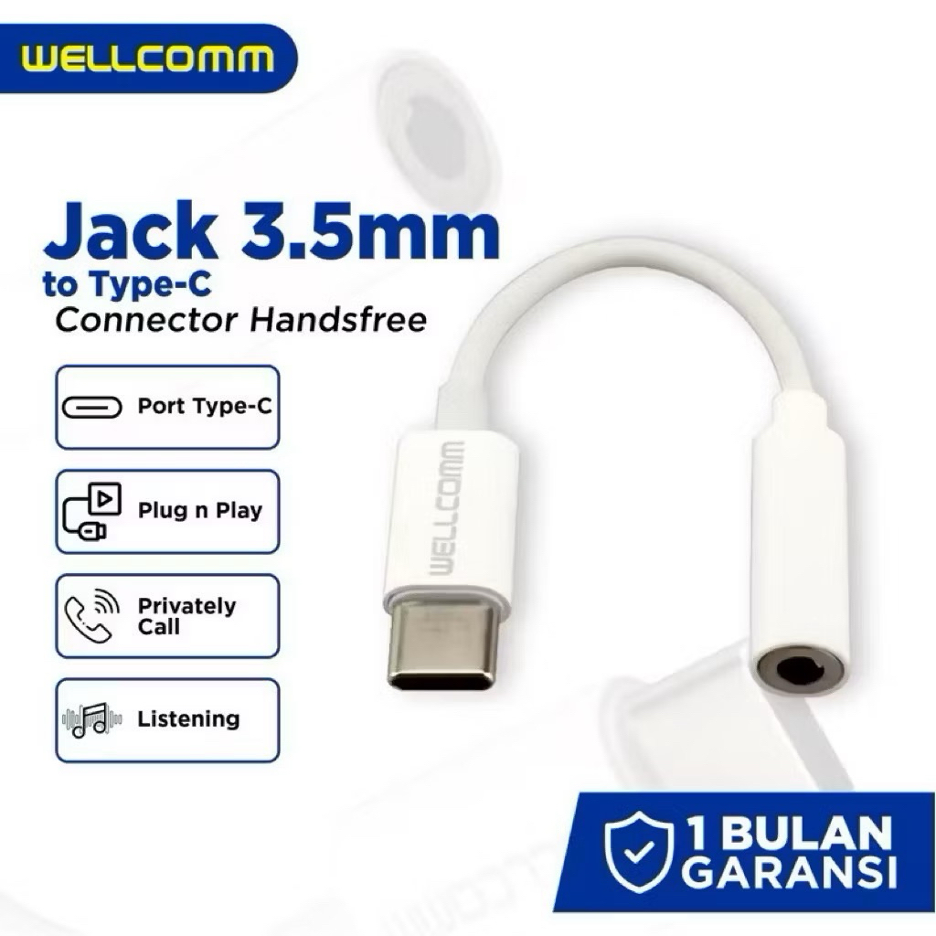 WELLCOMM KABEL AUDIO JACK 3.5MM TYPE C SAMBUNGSN KABEL HP CONVERT AUDIO EARPHONE