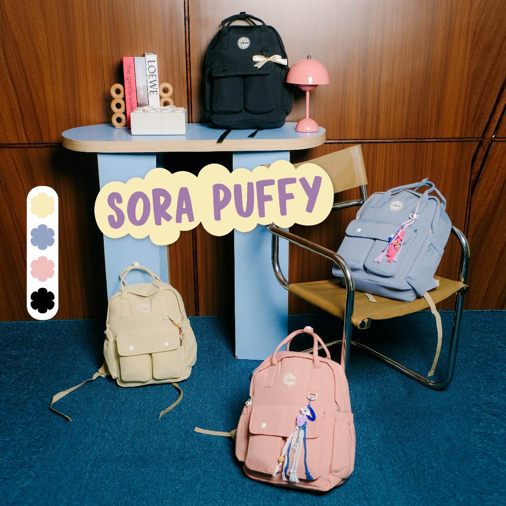 SORA Backpack Puffy Tas Ransel Sekolah Warna Pastel