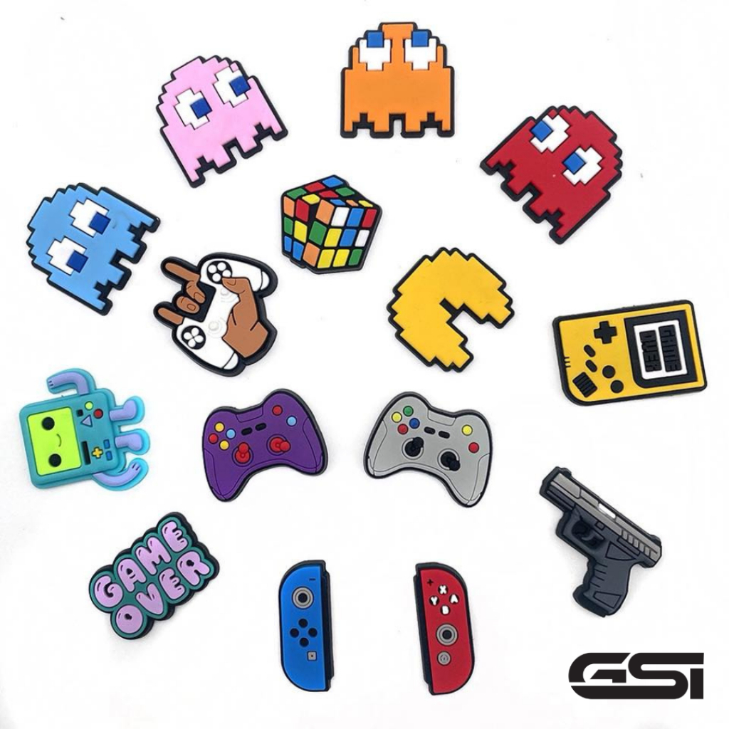 GSI Patch - Sandal Aksesoris Pin Sandal Baim Motif Karakter Gamer Retro Pixel Arcade Hiasan Sepatu U