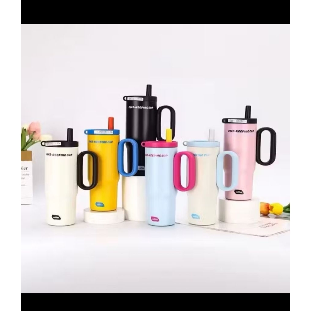 Thermos Cold Keeping Cup Tumbler Pastel | Botol Minum Handle Sedotan Estetik