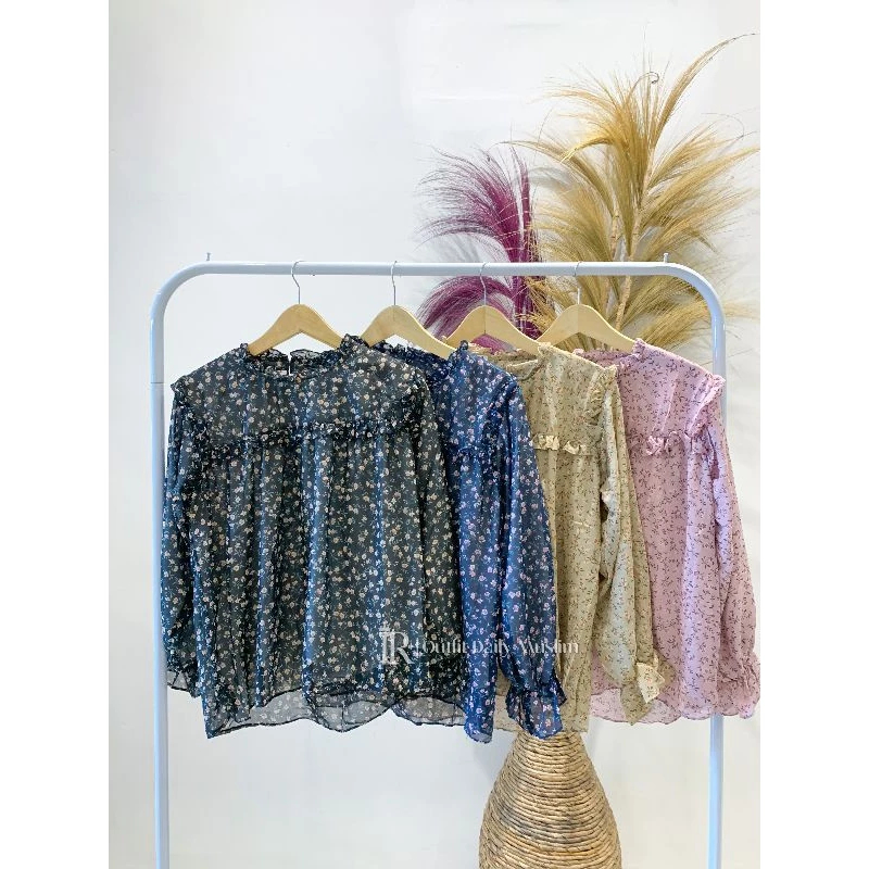 Blouse Flower Chiffon | Kemeja Wanita Baby Doll