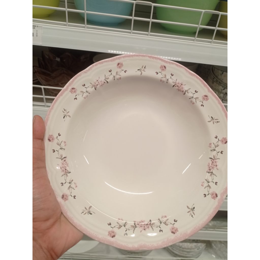 piring keramik shabby chic pink/ piring keramik tebal motif vintage