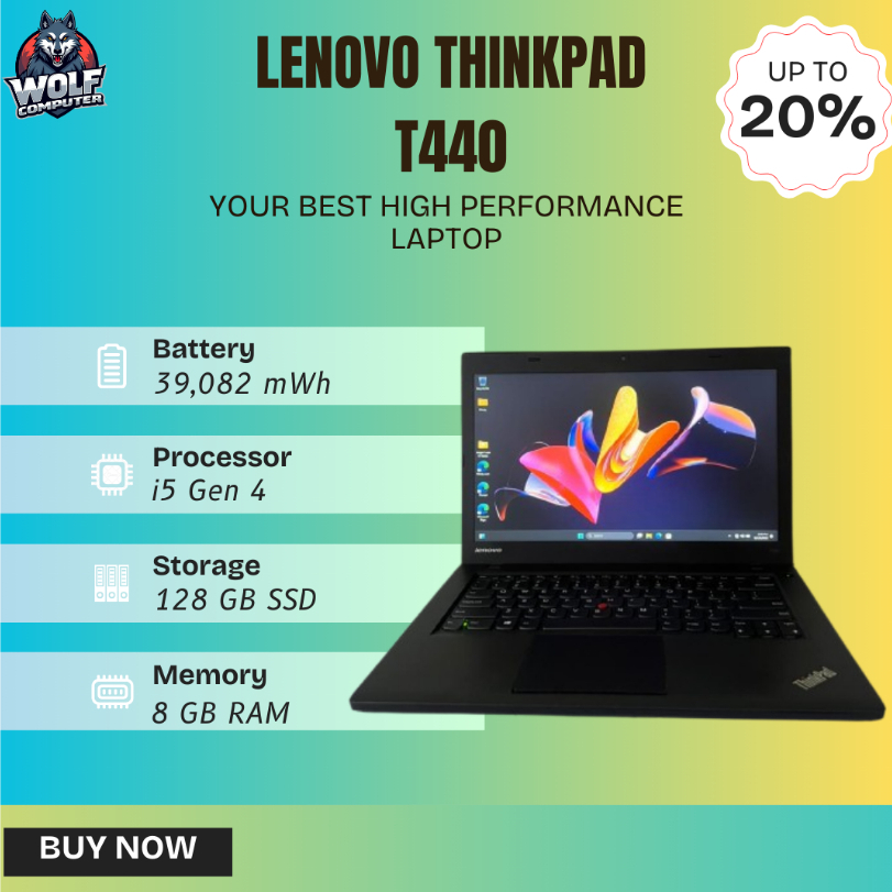 LENOVO THINKPAD T440 - 8GB/128GB - FREE MOUSE, BAG AND KEYBOARD PROTECTOR (Jika Tersedia) - MINUS WS