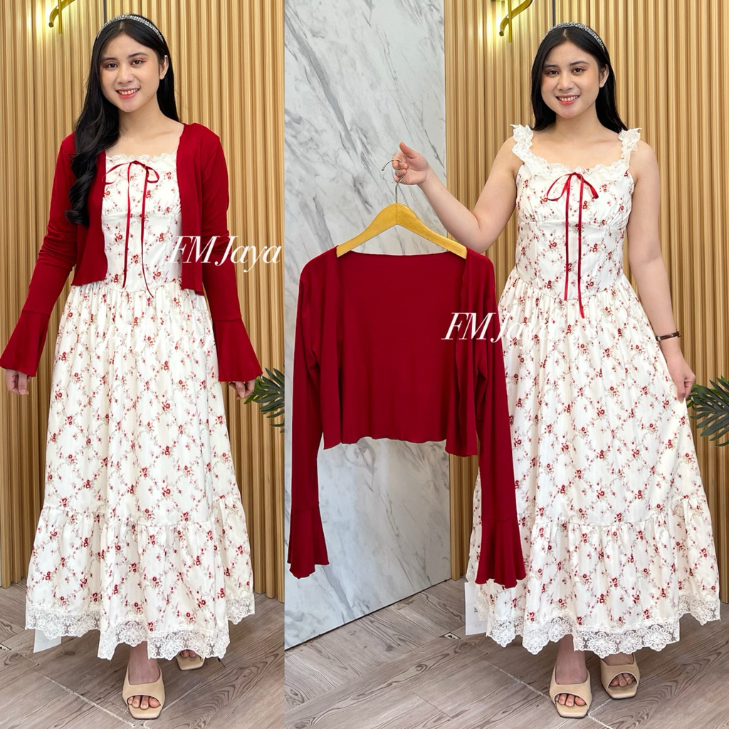 DRESS + OUTER WANITA 829 || ONE SET WANITA || DRESS MOTIF BUNGA || DRESS BUNGA + OUTER || DRESS WANI