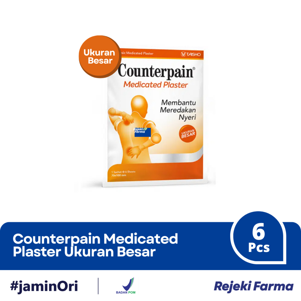 Counterpain Medicated Plaster Jumbo ukuran Besar 1 Strip isi 6 Lembar Sachet - Large Size Plester Ko