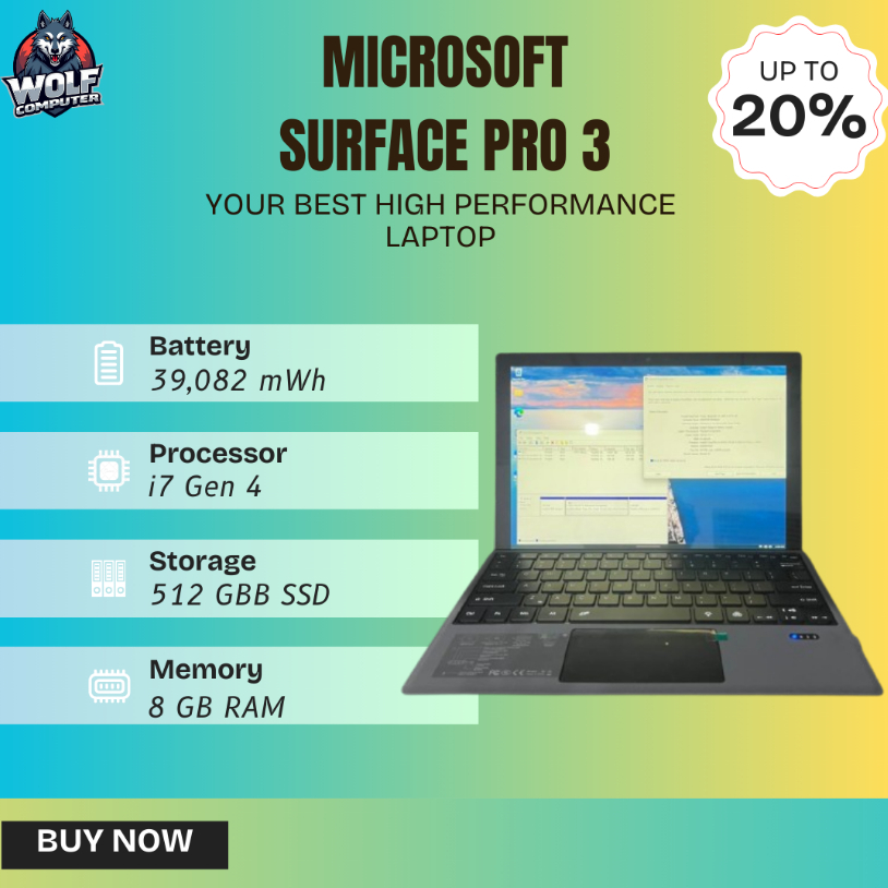 MICROSOFT SURFACE PRO 3 - 8GB/512GB - LAPTOP TABLET - (2 IN 1) - SECOND BERGARANSI