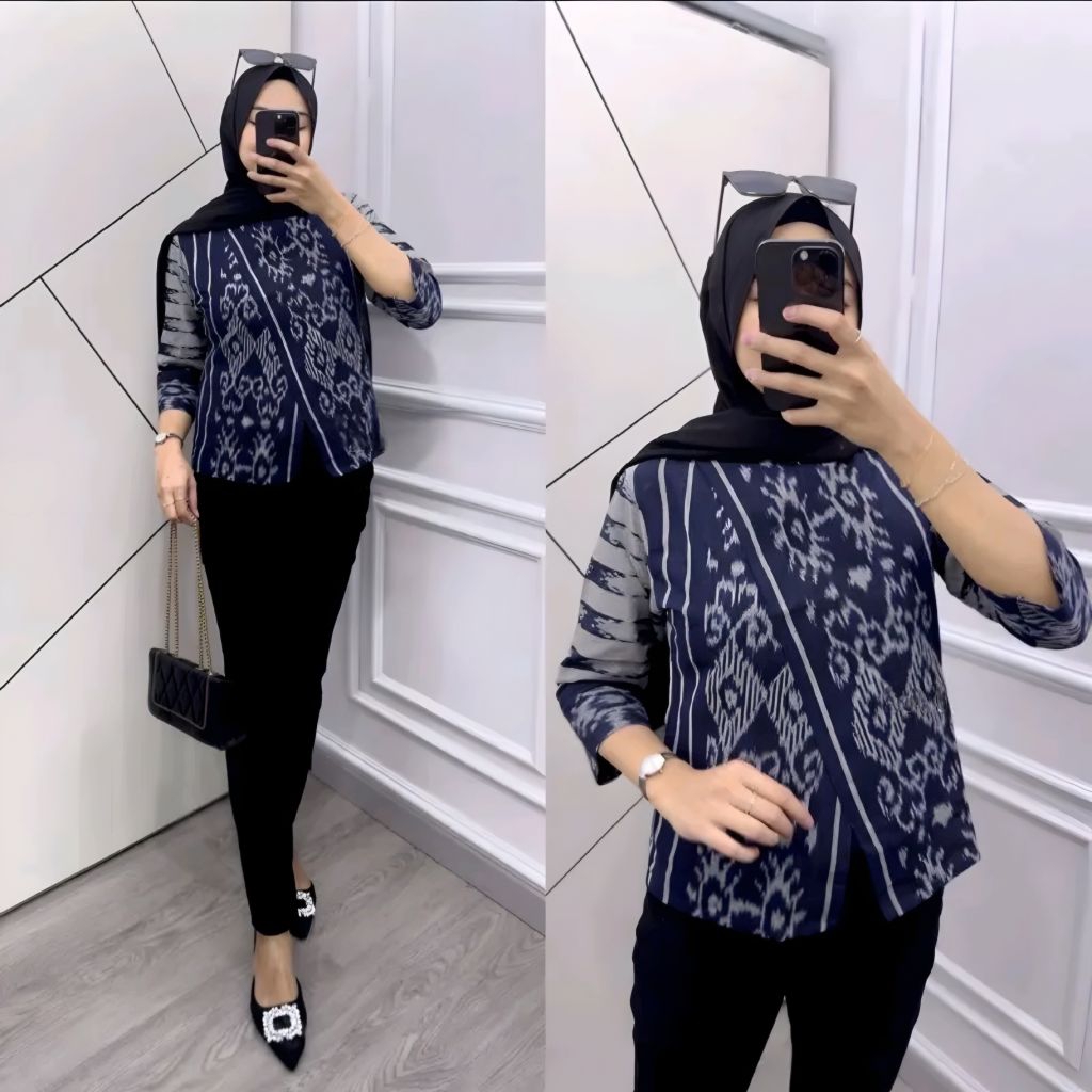Blouse Tenun Troso, Baju Atasan Blouse Tenun Troso, Baju Blus Kantor Formal Tenun  C86