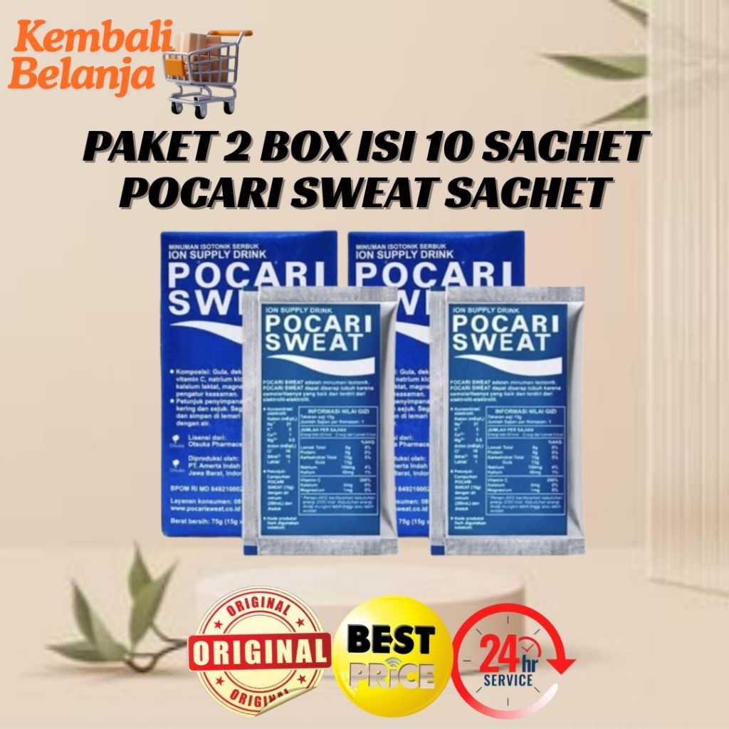 Paket 2 Box Isi 10 Sachet @ 13 Gram Pocari Sweat Sachet/ Pocari Minuman Serbuk Isotonik/ Pocari Swea
