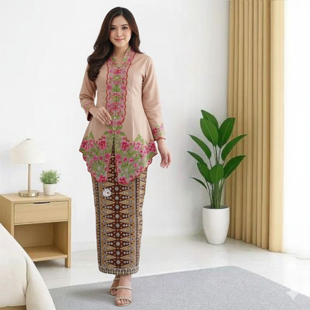 {Toko.Sky} Setelan Kebaya Krisan Bordir/Setelan Kebaya Encim Wanita Modern/Setelan Encim Jumbo