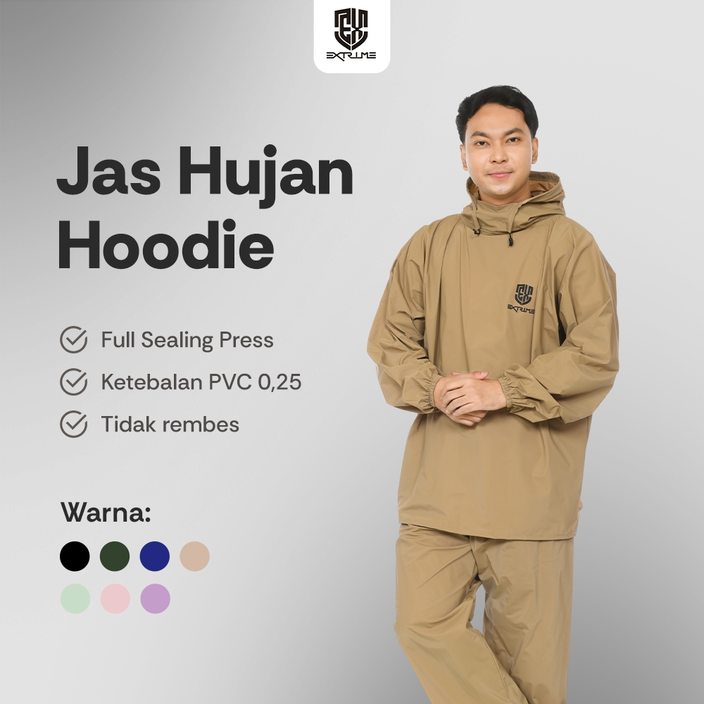 Extrime Jas Hujan Hoodie | Setelan Jas Hujan Hoodie Tebal Anti Rembes - Mantel Full Sealing Press