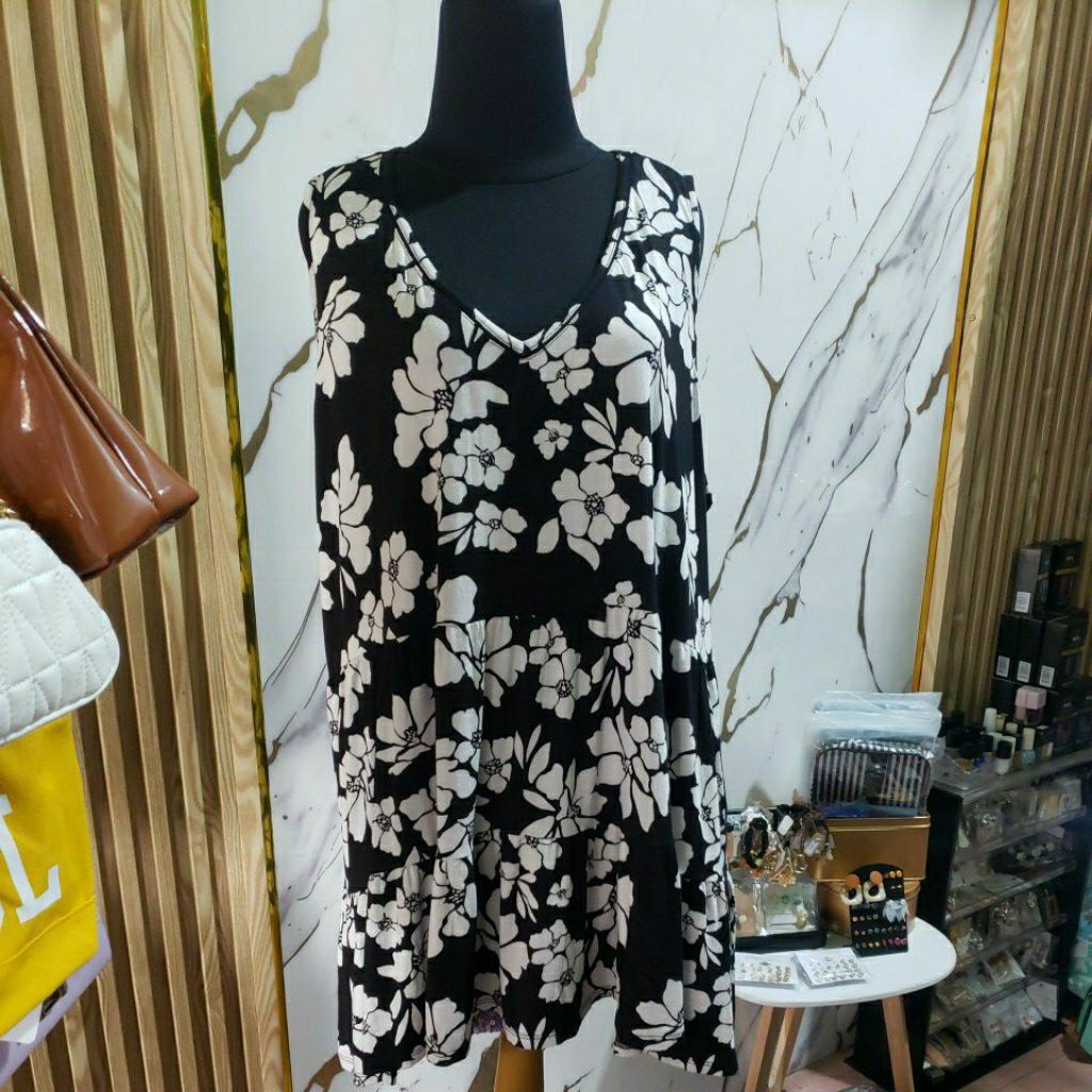 dress daster kutung hnm bunga hitam dan coklat jumbo