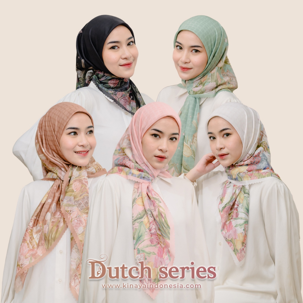 Open PO (Pre-Order) Kinaya - Dutch Series - Jilbab Segi Empat Motif Printing Scarf Voal Premium Keru