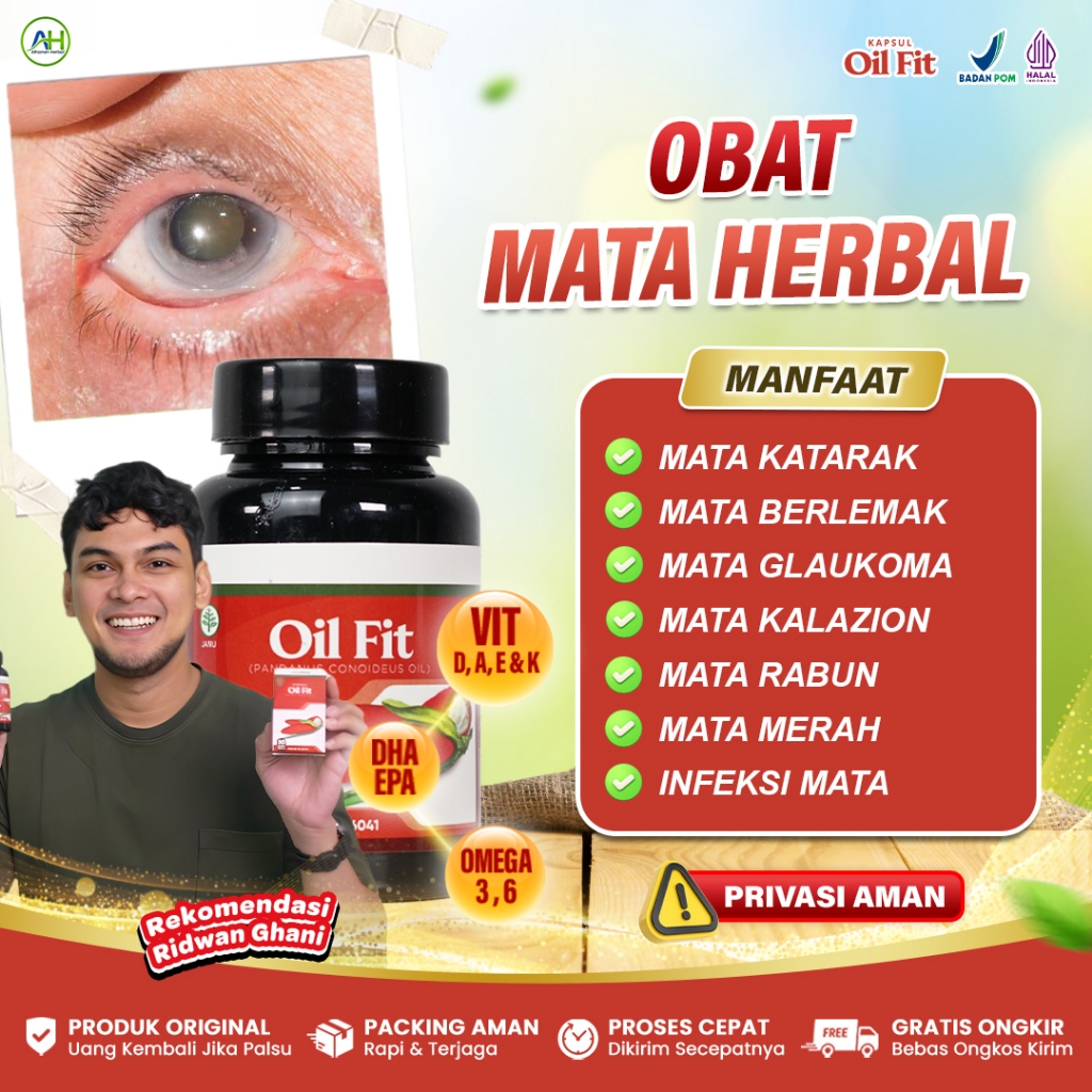 Obat Herbal Mata Katarak, Mata Berlemak, Glaukoma, Kalazion, Rabun, Keratitis - Oil Fit 50 Kapsul