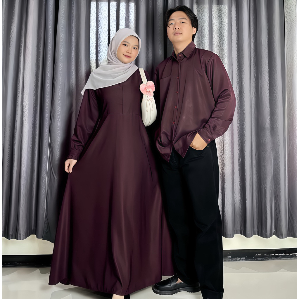 AZZAHRA Couple Pasangan Gamis Simpel Elegan Dress kondangan Dress Lebaran Keluarga