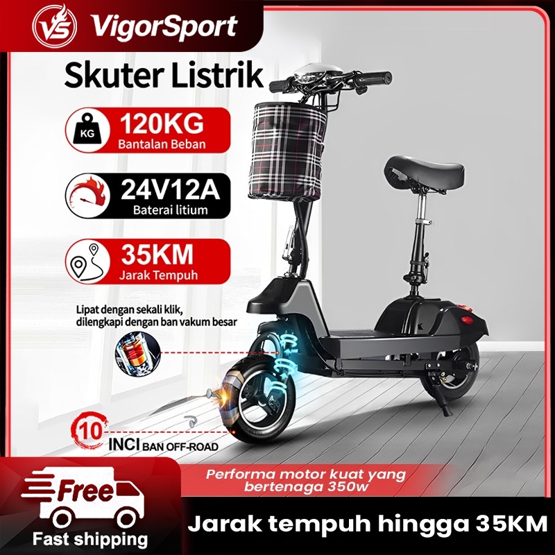 Skuter Elektrik Listrik Lipat 10 Inchi Daya Tahan Baterai 35km-ebuy
