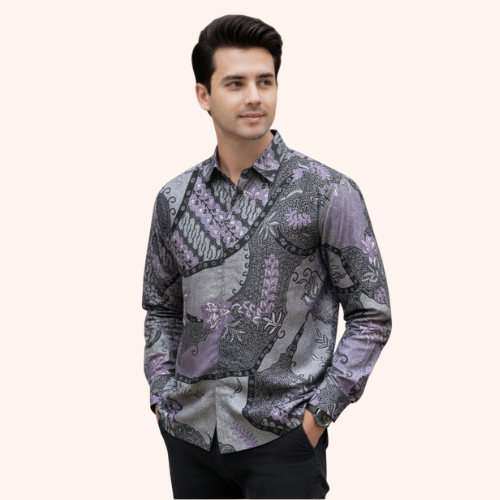 OUTFIT   KONDANGAN FORMAL PRIA TANGAN PANJANG MOTIF UNGU TERBARU