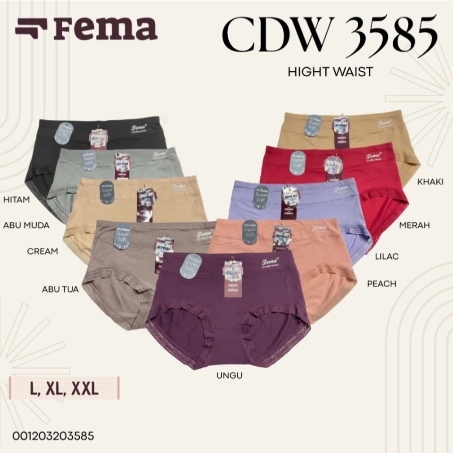 FEMA_6Pcs Celana Dalam Wanita (( 3585 )) Jumbo Highwaist Renda Halus CD Harian CD Sexy