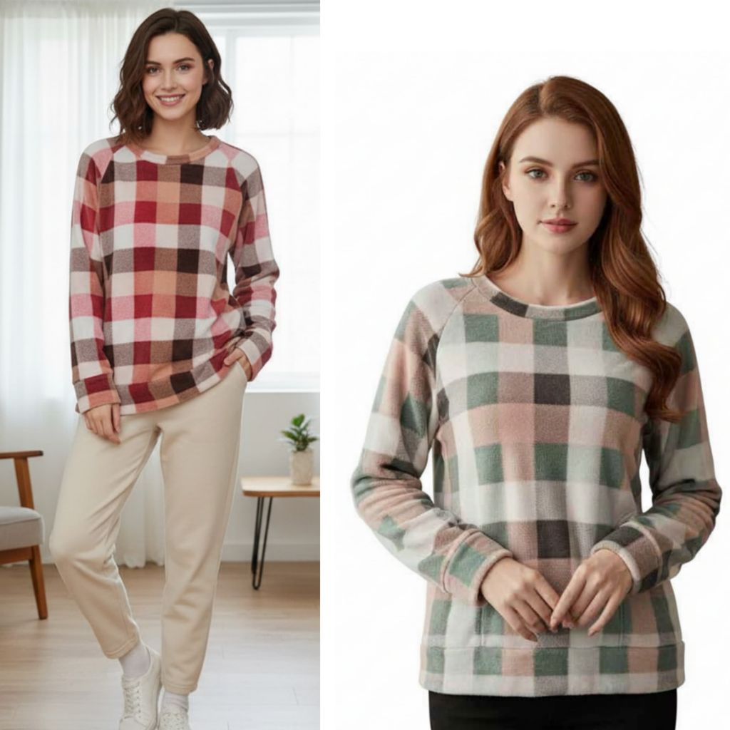 G*U Women Long Sleeve Plaid Sweater In 2 Colour/Sweater Wanita Original Breanded/Sweater Terbaru