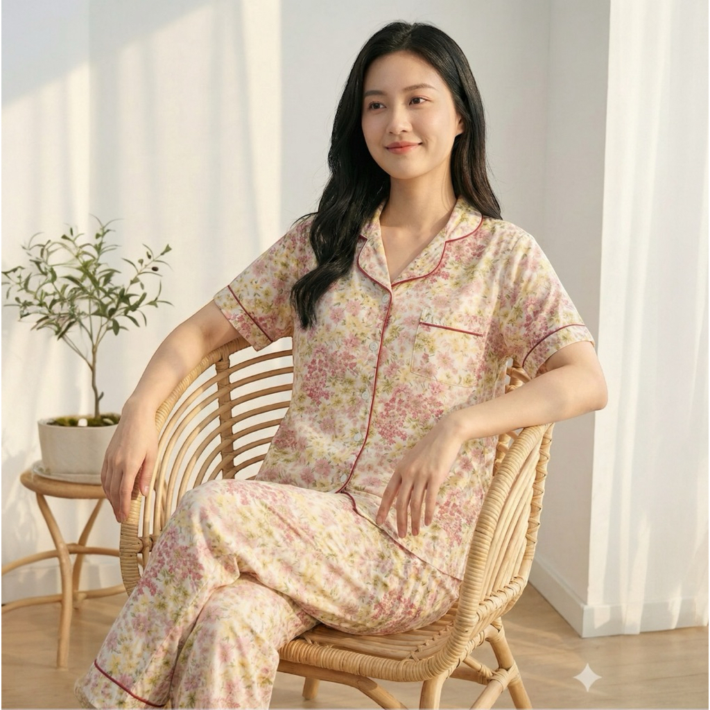 PIYAMA RAYON PREMIUM ELLIE / CELANA PANJANG / CP RAYON BLUSH GARDEN