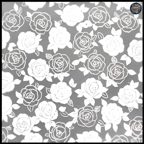 STIKER KACA / KACA FILM SAND BLAST SUNBLAST MOTIF BUNGA MAWAR HITAM PUTIH