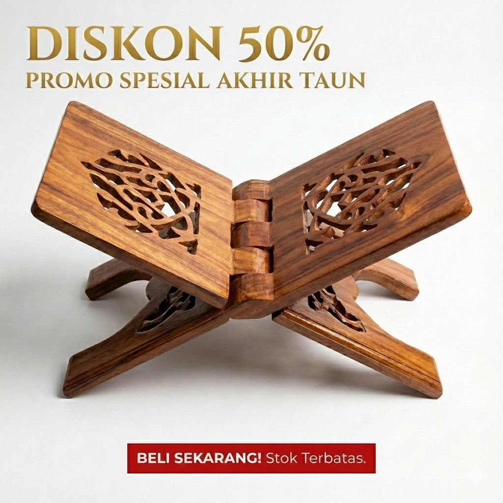 PROMO Meja lipat/meja baca Al-Quran/Meja alas baca Al-Quran Motif Ukir Finishing Clear Glossy